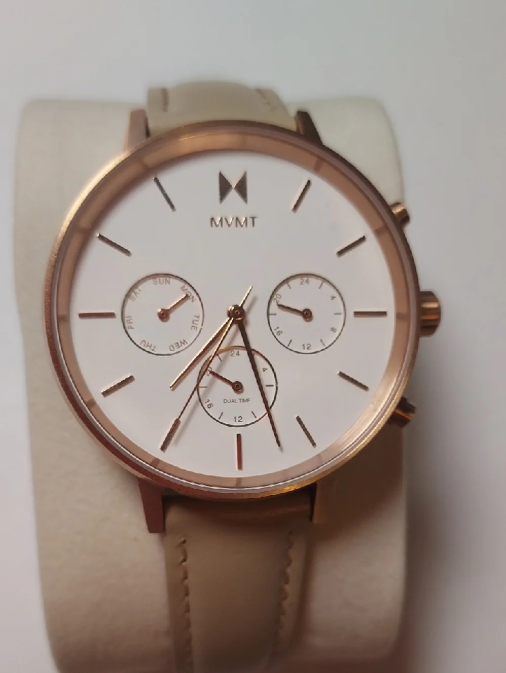 MVMT Rose gold Watch With Beige Leather Strap Chronograph Watch
